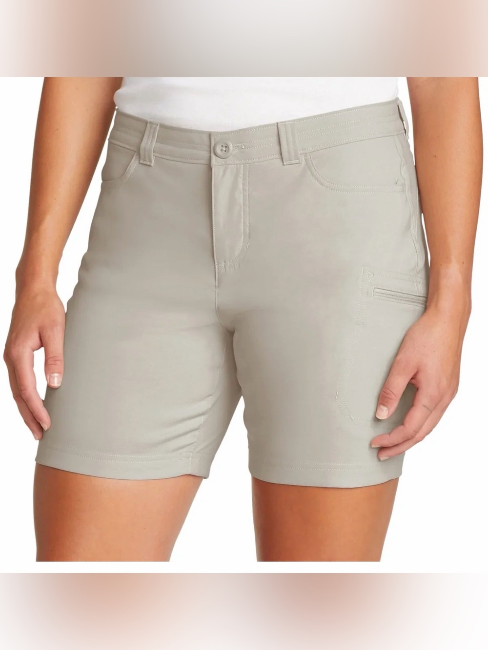 Light Taupe and black Women's Stretch Utility Shorts